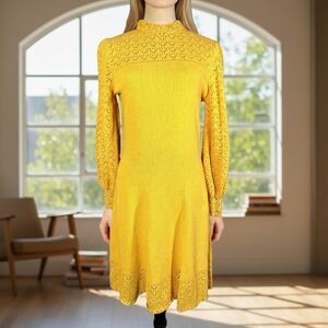 Vintage 70's Picardo Knits Sunny Yellow Long Sleeve Heavyweight Crotchet Dress